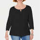 Karen Scott Women's Three Quarter Sleeve Top Black Size XX-Large