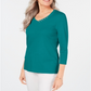 Karen Scott Women's Cotton V-Neck Button-Trim Top Teal Size S