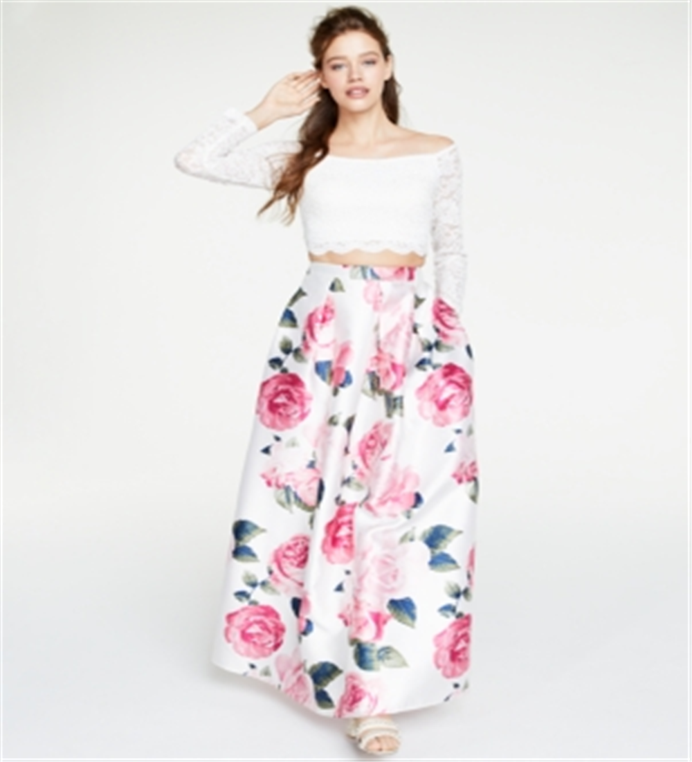 Teeze Me Junior's 2 Pc Off the Shoulder Lace & Floral Gown White Size 0