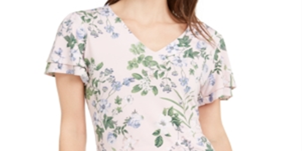 Calvin Klein Women's Floral V Neck Blouse Pink Size Small
