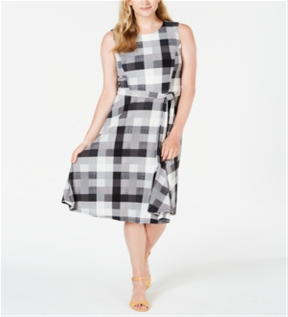 Charter Club Women's Plaid MIDI Dress Black Size -Petite L