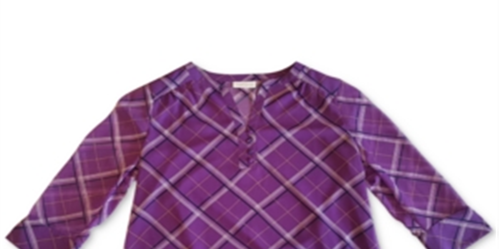 Charter Club Women's Plaid Split Neck Top Purple Size X-Large