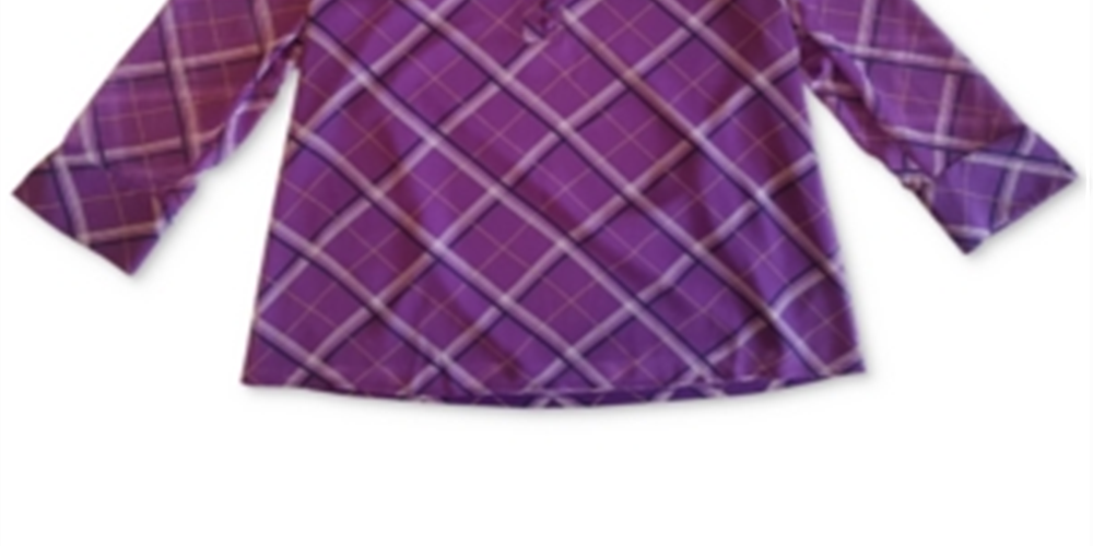 Charter Club Women's Plaid Split Neck Top Purple Size X-Large