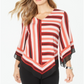 Alfani Women's Even Hand Striped Poncho Top Red Size Petite Medium