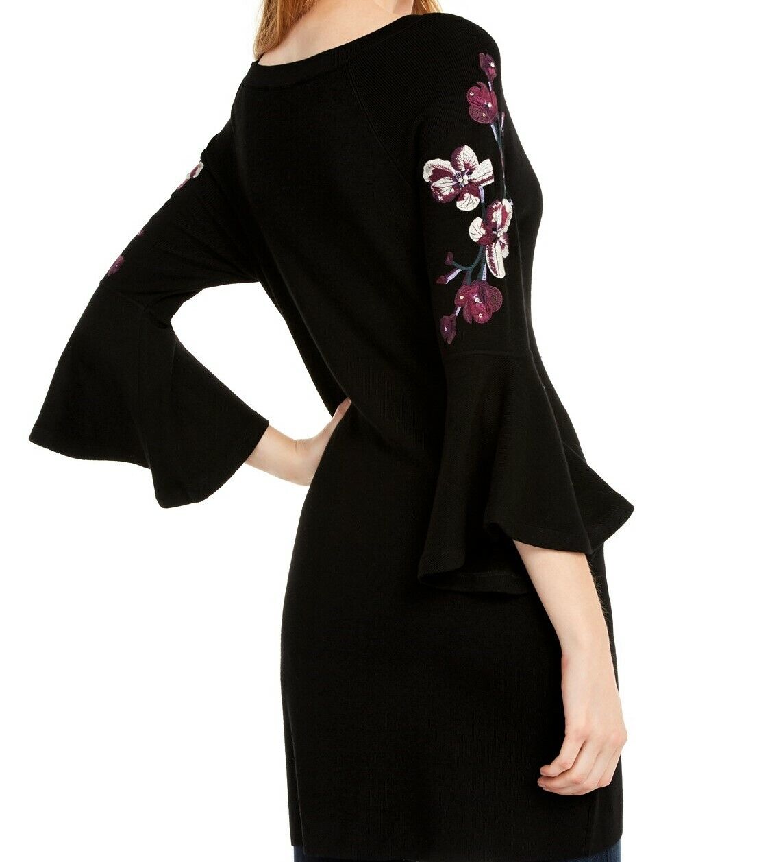 INC International Concepts Women's Embroidered Sweater Tunic Black Size S