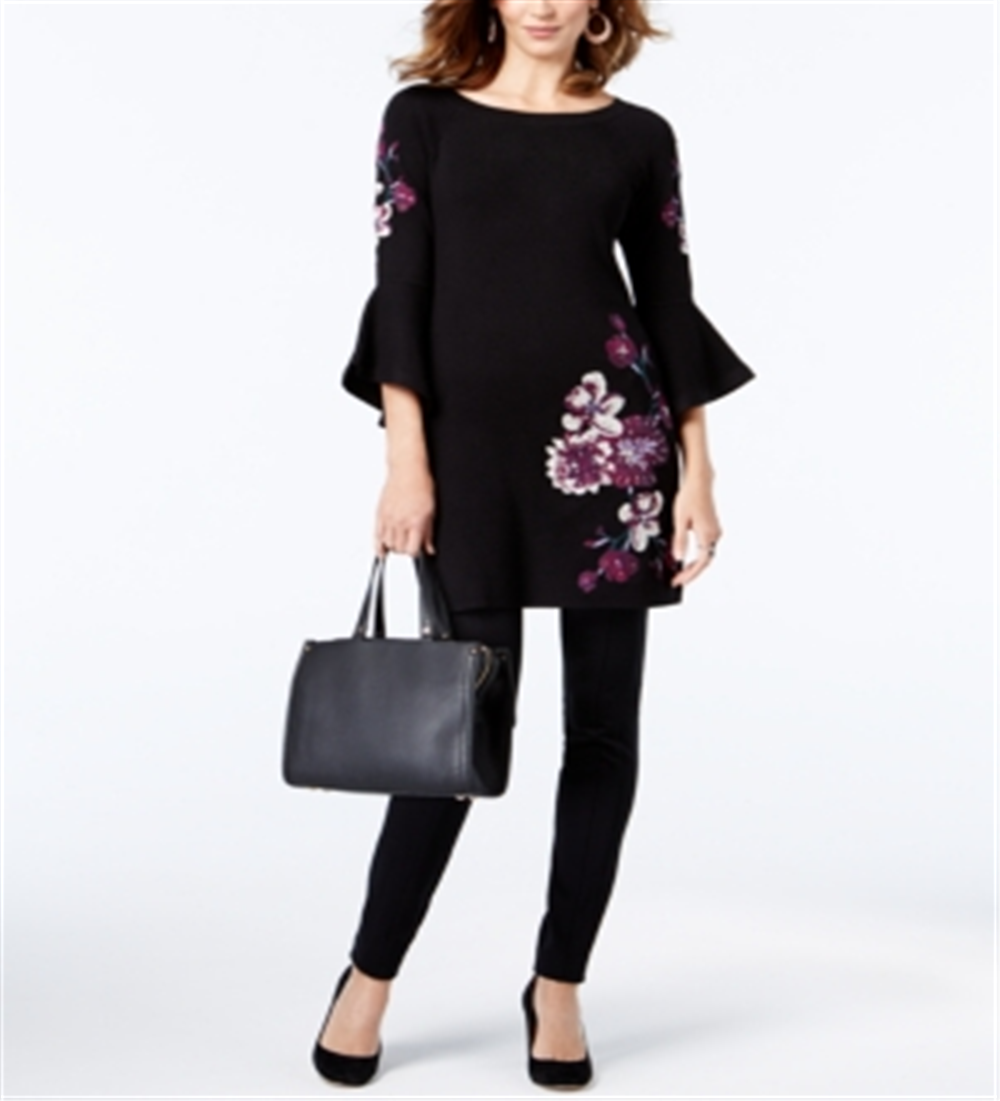 INC International Concepts Women's Embroidered Sweater Tunic Black Size S