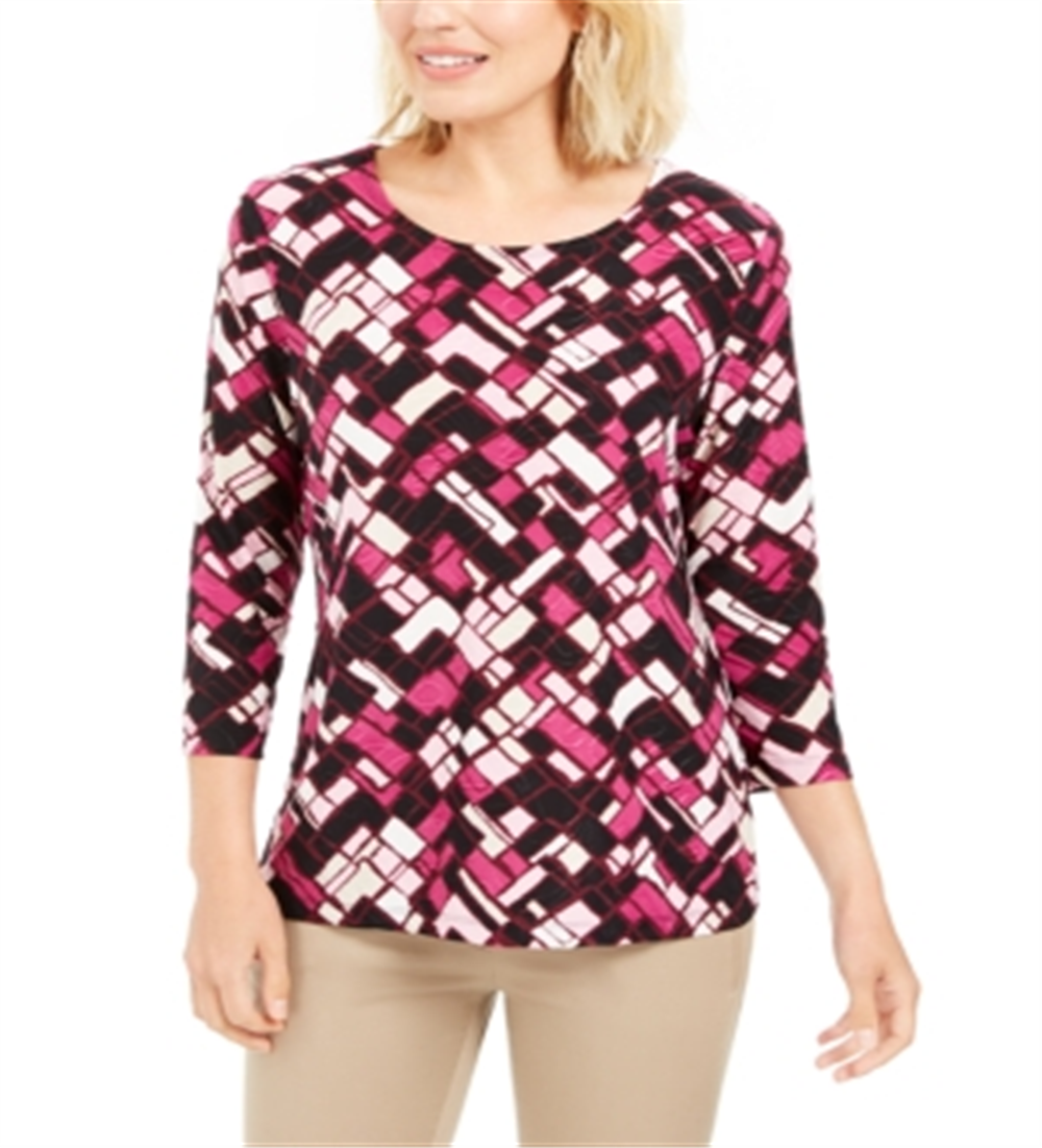 JM Collection Women's Printed Jacquard Top Pink Size Small