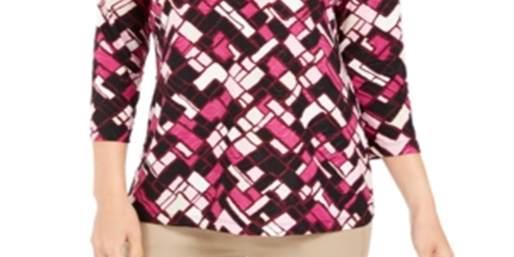 JM Collection Women's Printed Jacquard Top Pink Size Small