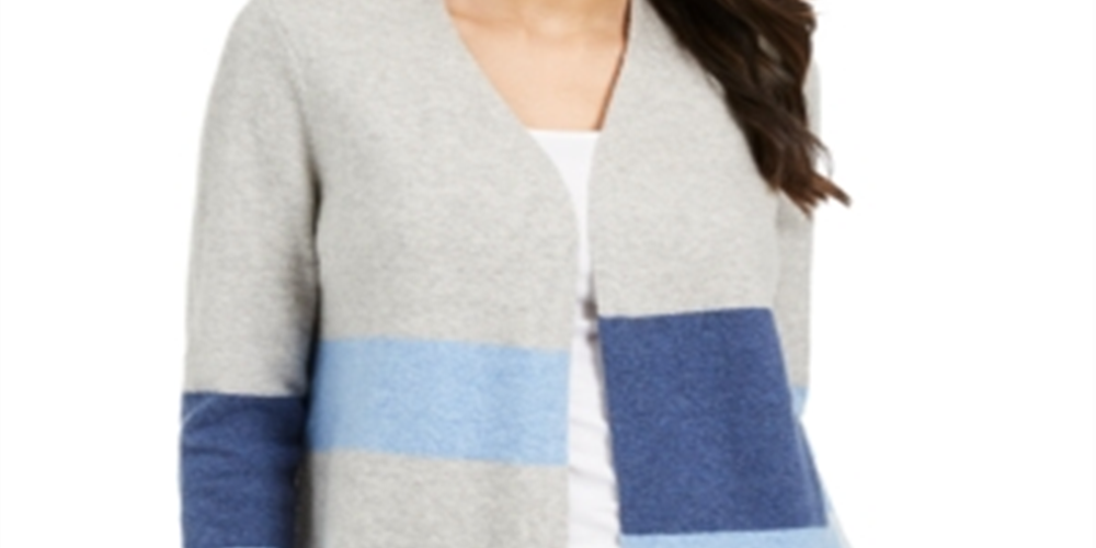 Charter Club Women's Striped Cardigan Blue Size Petite X-Large