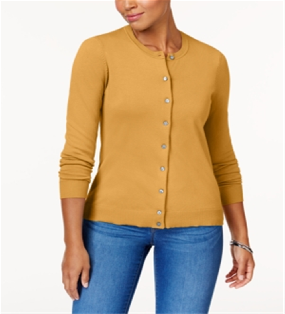 Karen Scott Women's Crew Neck Cardigan Yellow Size Small