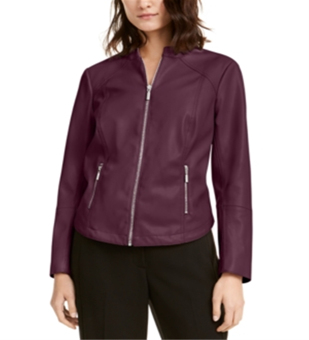Alfani Women's Faux Leather Jacket Brown Size Petite Petite