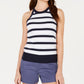 Maison Jules Women's Striped Sleeveless Halter Top Blue Size Small
