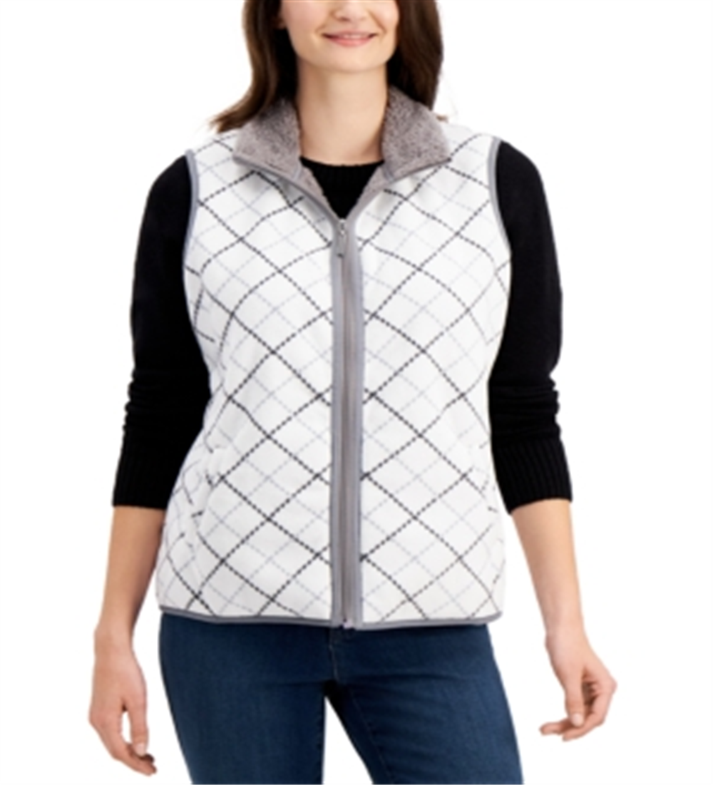 Karen Scott Women's Plaid Vest White Size Small