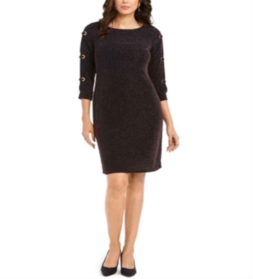 JM Collection Women's Metallic Grommet Sleeve Sheath Dress Purple Size X-Large