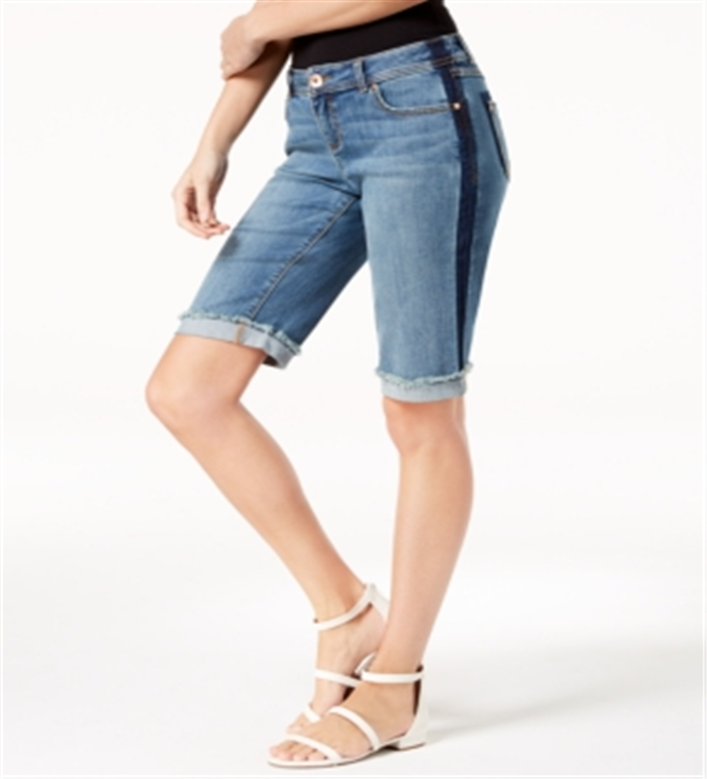 INC International Concepts Women's Contrast Trim Cuffed Denim Shorts Blue Size 16 Petite
