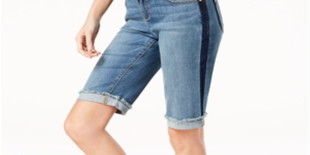 INC International Concepts Women's Contrast Trim Cuffed Denim Shorts Blue Size 16 Petite