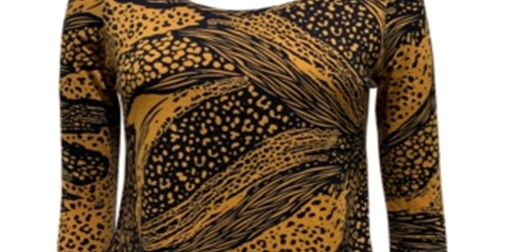 JM Collection Women's Printed Cold Shoulder Top Yellow Size X-Small