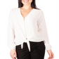 NY Collection Women's Zip Front Tie Hem Top White Size Petite X-Large