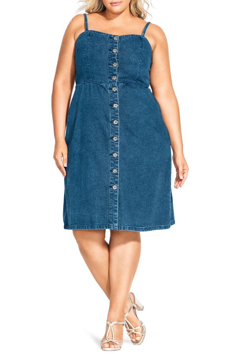 City Chic Women's Trendy Cotton Denim Button Front Dress Blue Size 16W