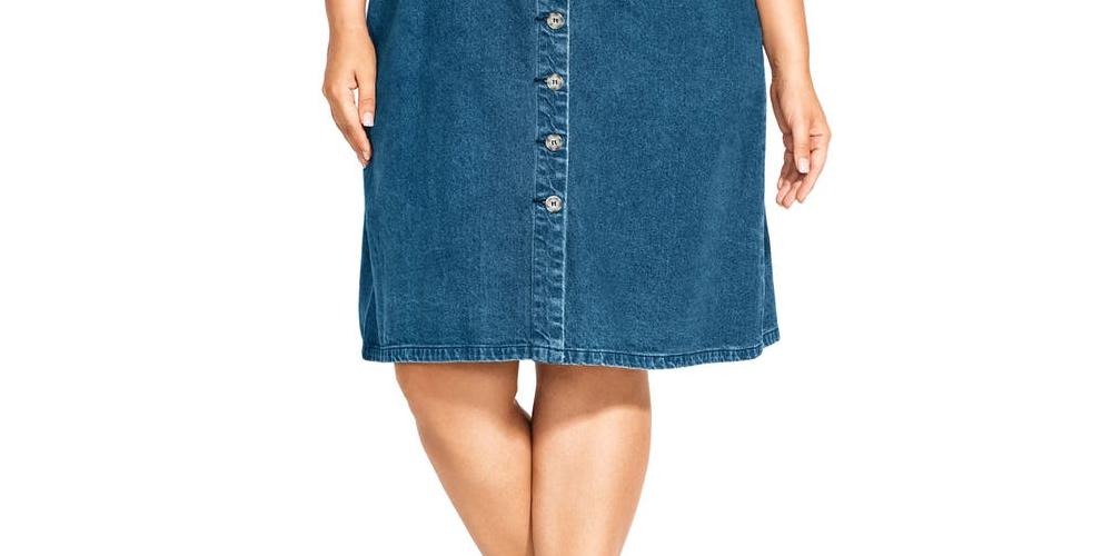 City Chic Women's Trendy Cotton Denim Button Front Dress Blue Size 16W