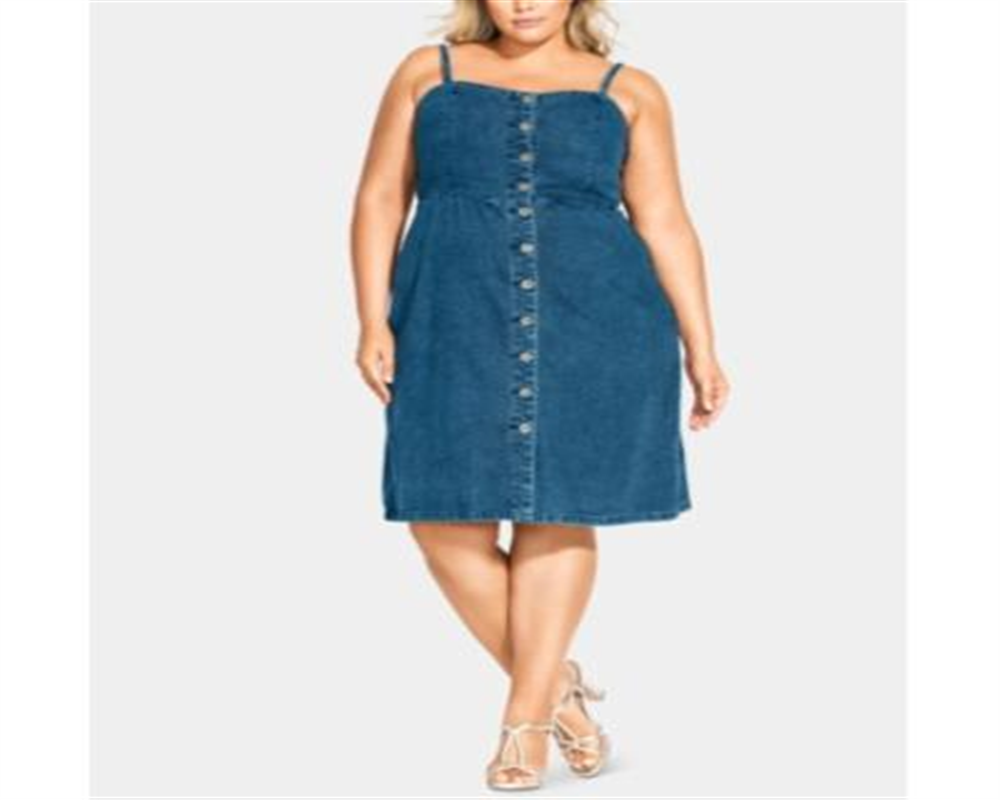 City Chic Women's Trendy Cotton Denim Button Front Dress Blue Size 16W