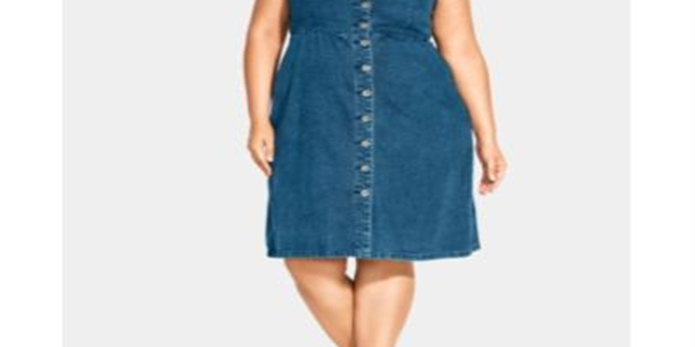 City Chic Women's Trendy Cotton Denim Button Front Dress Blue Size 16W