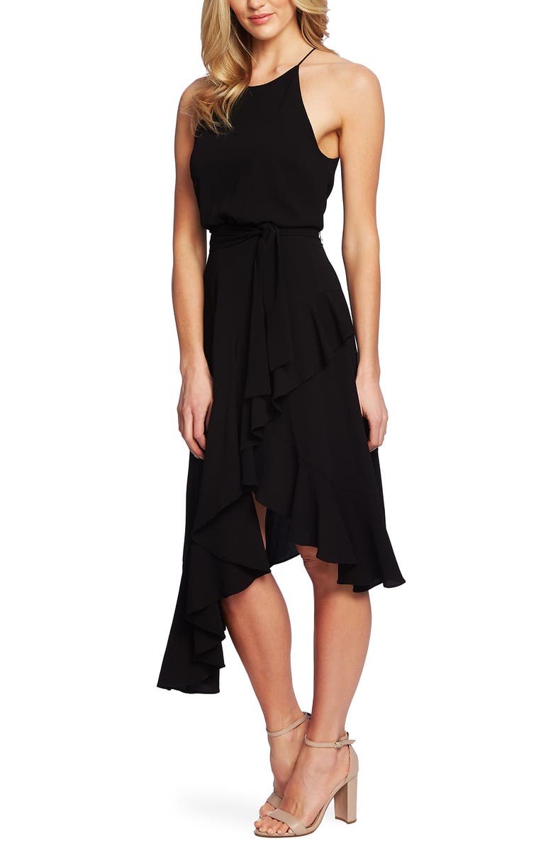 CeCe Women's Ruffled Cascading Sleeveless Halter Below the Knee Party Fit Flare Dress Black Size 4