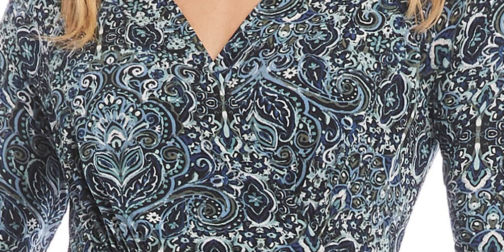 Karen Kane Women's Printed Faux Wrap Dress Print Blue Size X-Large