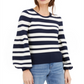 INC International Concepts Women's Ribbed Striped Long Sleeve Jewel Neck Sweater Blue Size Large
