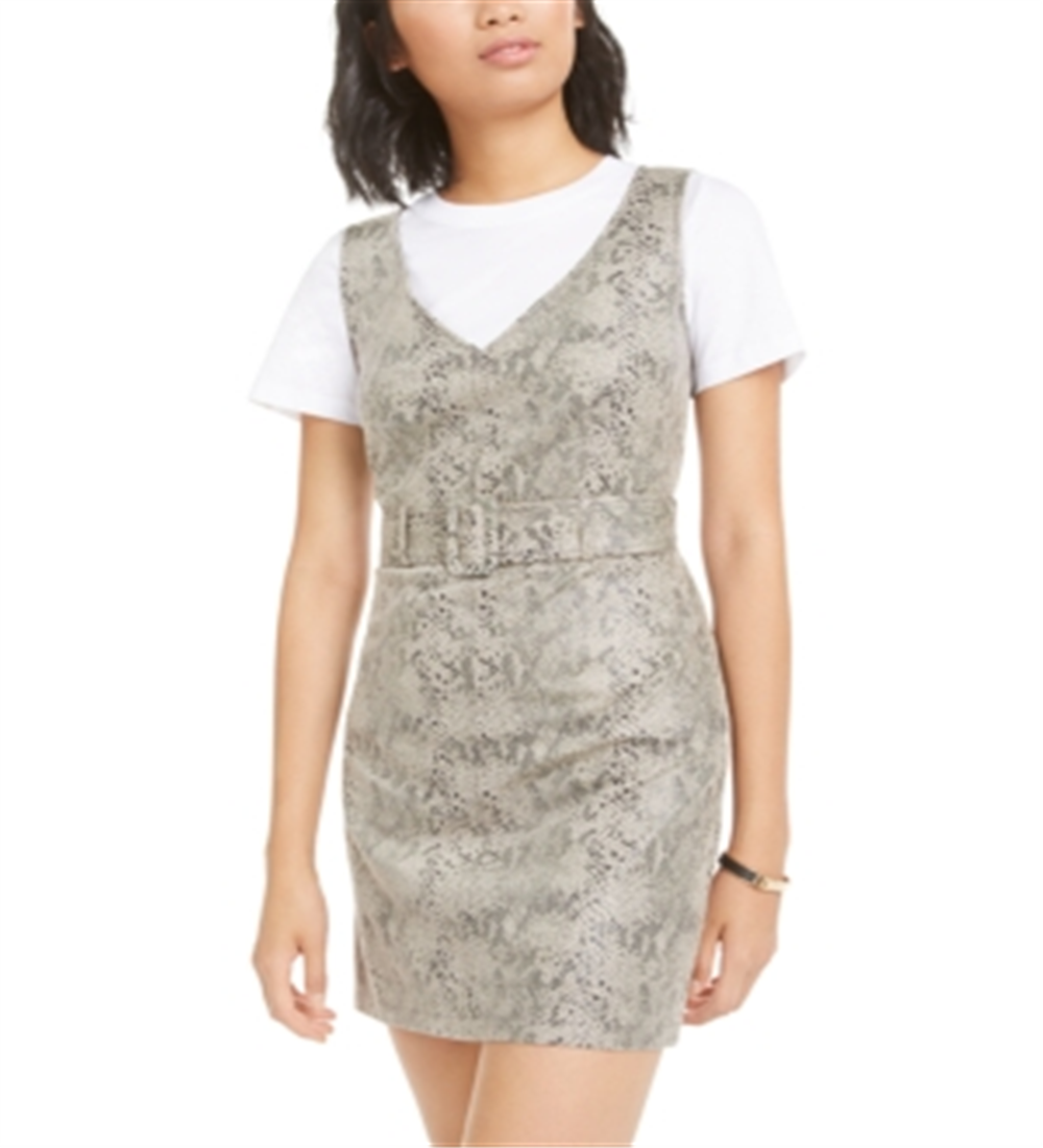 Bar III Women's Faux Suede Snake Print Mini Dress Black Size Medium