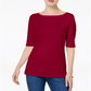 Karen Scott Women's Elbow Sleeve Top Red Size Petite L