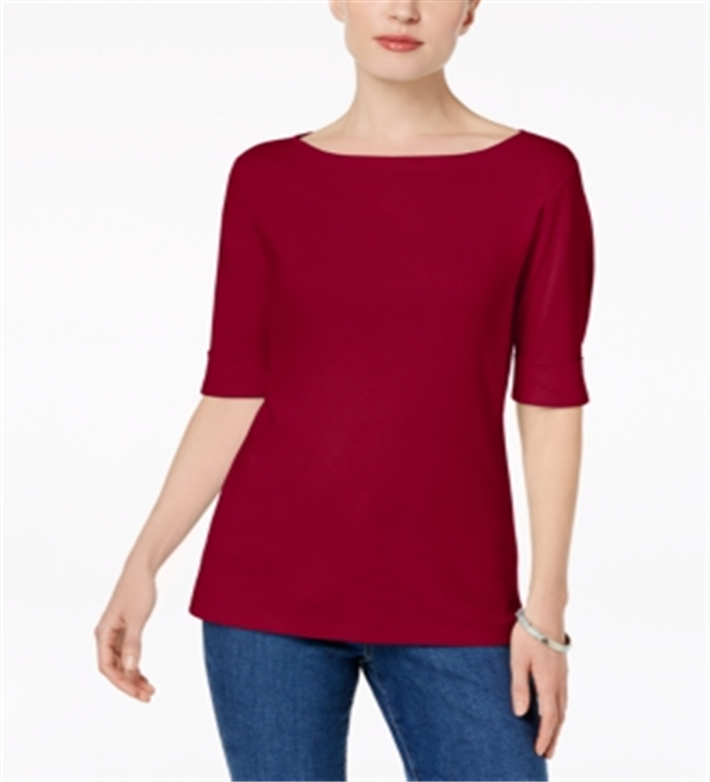Karen Scott Women's Elbow Sleeve Top Red Size Petite L
