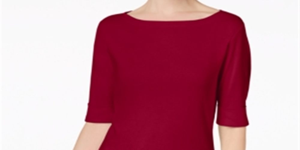 Karen Scott Women's Elbow Sleeve Top Red Size Petite L