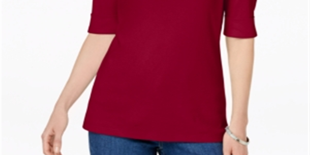 Karen Scott Women's Elbow Sleeve Top Red Size Petite L