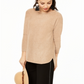 Charter Club Women's Pure Cashmere Long Sleeve Shirttail Sweater Brown Size Petite Small