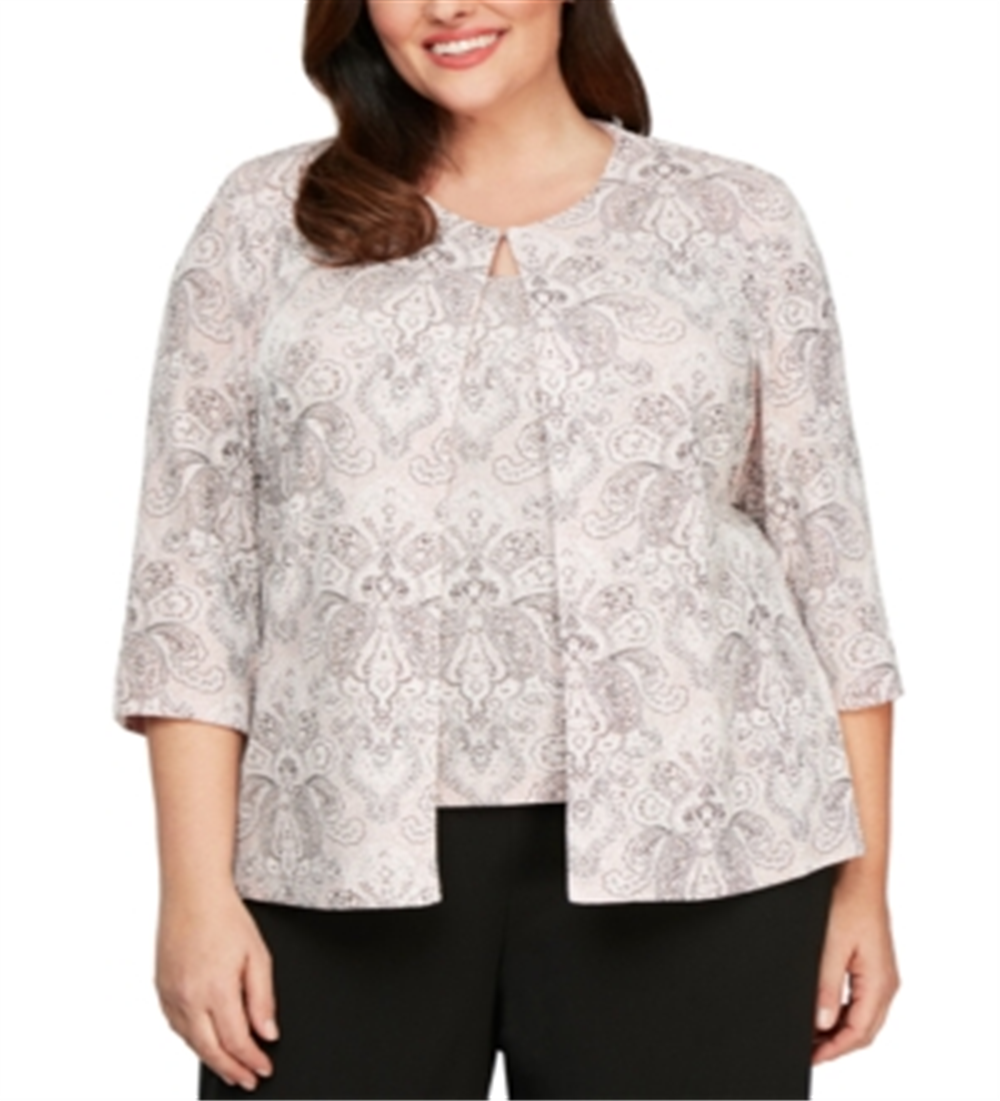 Alex Evenings Women's Plus Printed Jacket and Top Black Size 2X
