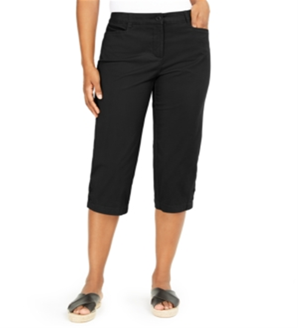 Karen Scott Women's Button Trim Cropped Pants Black Size 12