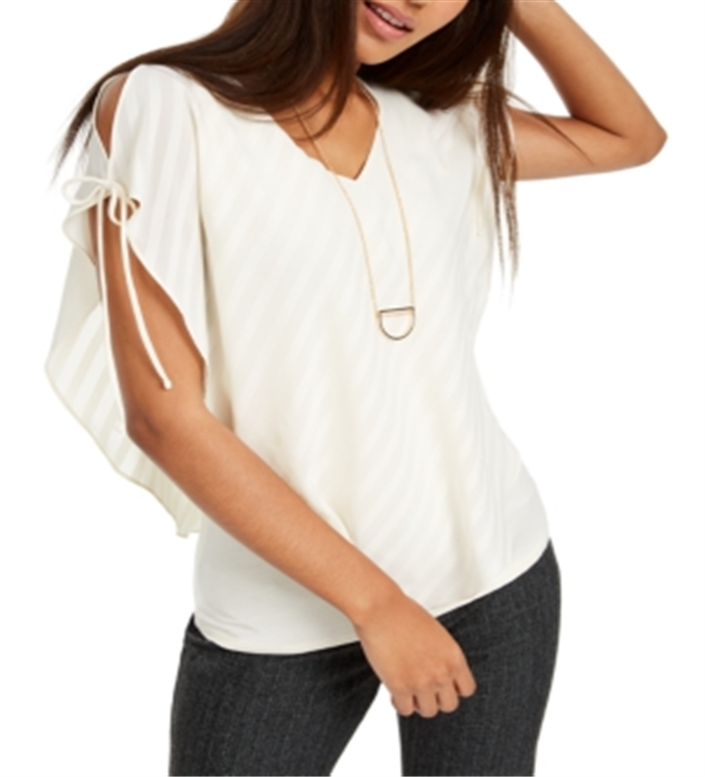 BCX Juniors' Tie-Sleeve Layered-Look Top White Size S