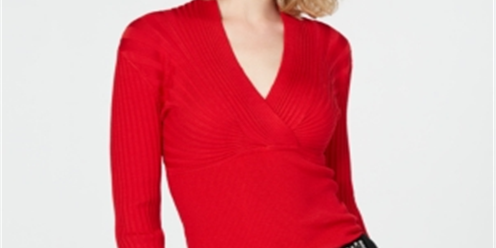 IINC International Concepts Women's Textured Long Sleeve V Neck Top Red Size XX-Large