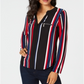 IINC International Concepts Women's Striped Long Sleeve V Neck Evening Top Black Size Large