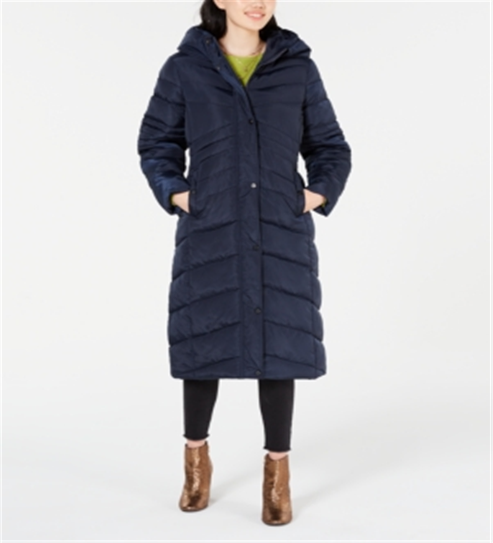 Madden Girl Women's Pocketed Puffer Coat Blue Size Medium