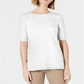 Charter Club Women's Cotton Texture Striped Elbow Sleeve Top White Size X-Large
