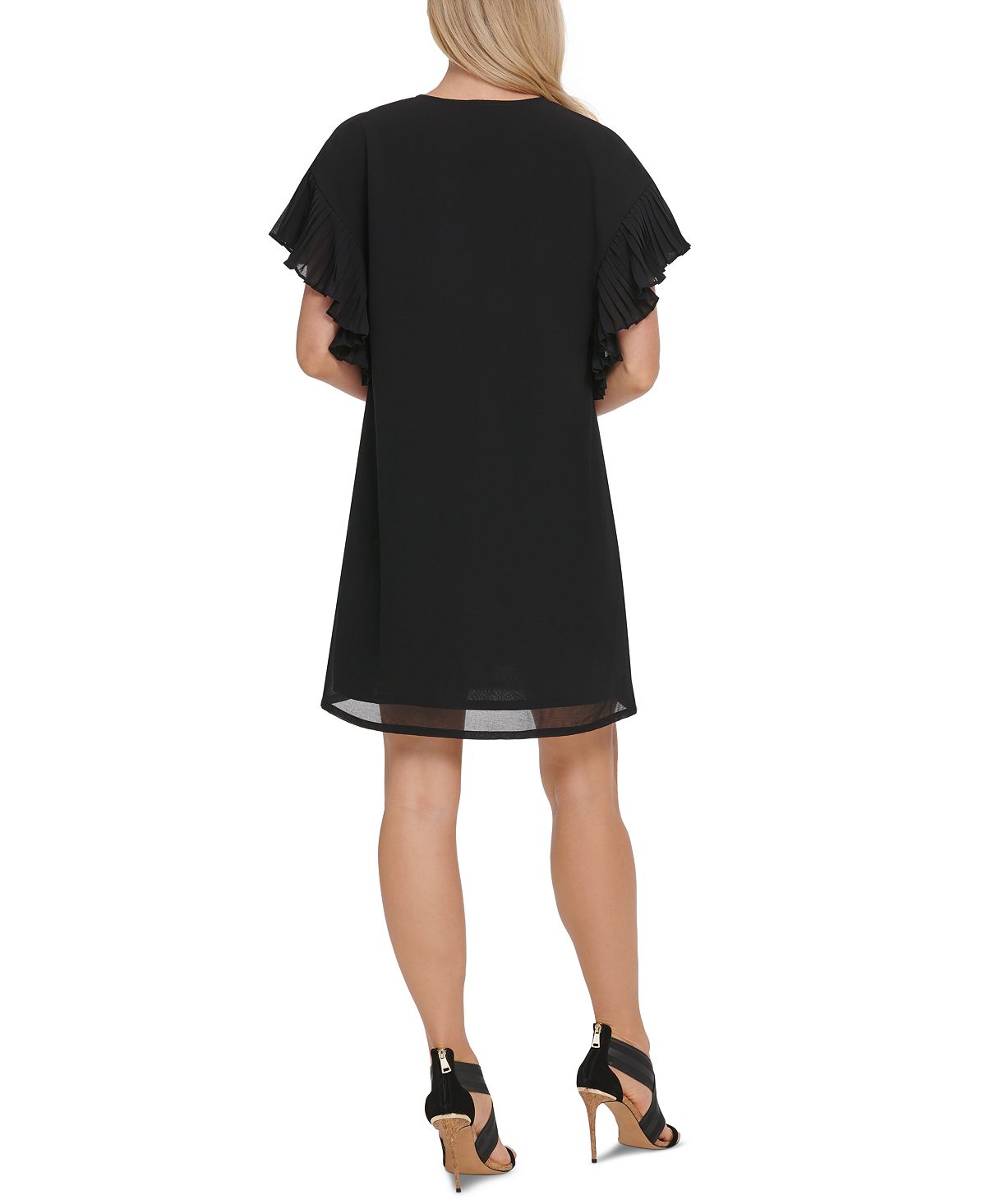 DKNY Women's V Neck Shutter Pleat Party Dress Black Size Medium