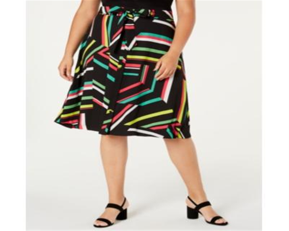 Bar III Women's Plus a Line Striped Skirt Black Size 24W
