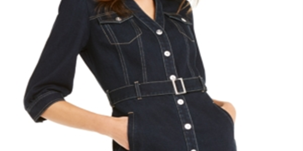 Inc International Concepts Women's Belted Denim Shirtdress Blue Size 12