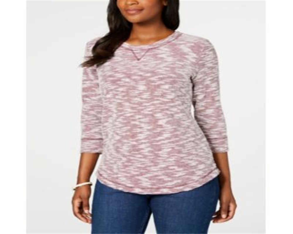 Karen Scott Women's Textured Long Sleeve Jewel Neck Sweater Red Size Medium