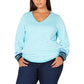 Tommy Hilfiger Women's Plus Striped V-Neck Sweater Blue Size 1X