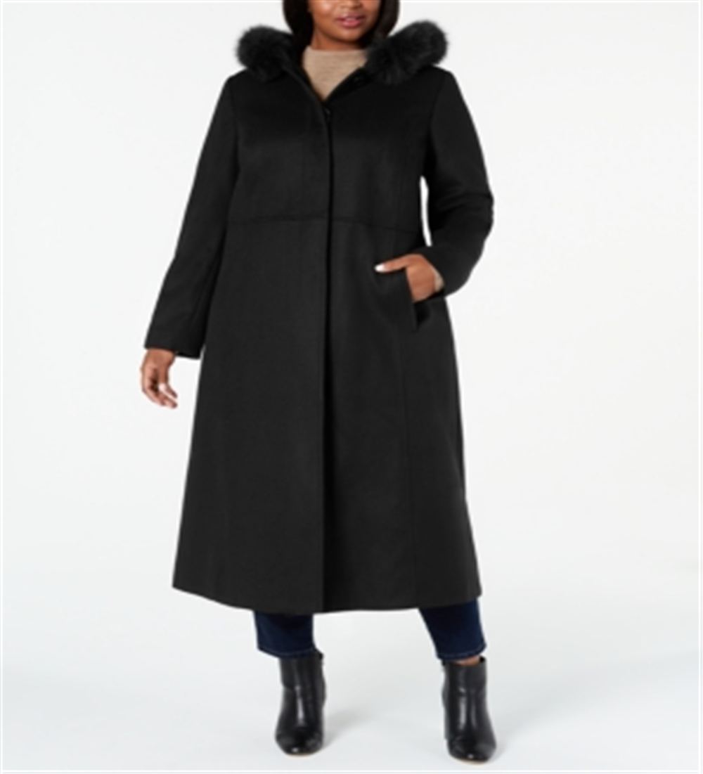 Forecaster Women's Plus Fox Fur Trim Hooded Maxi Coat Black Size 18W