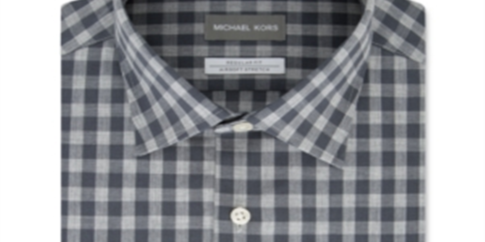 Michael Kors Men's  Airsoft Performance Stretch Check Dress Shirt Rock Gray Size 16.5X34-35