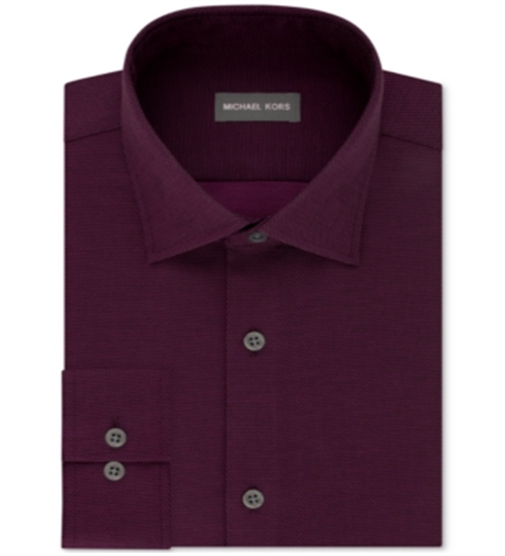 Michael Kors Men's Patterned Collared Dress Shirt Wine Size 16.5X34-35